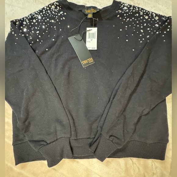 Truth Sweaters - Truth Black Lightweight Sweater with Jeweled Accents